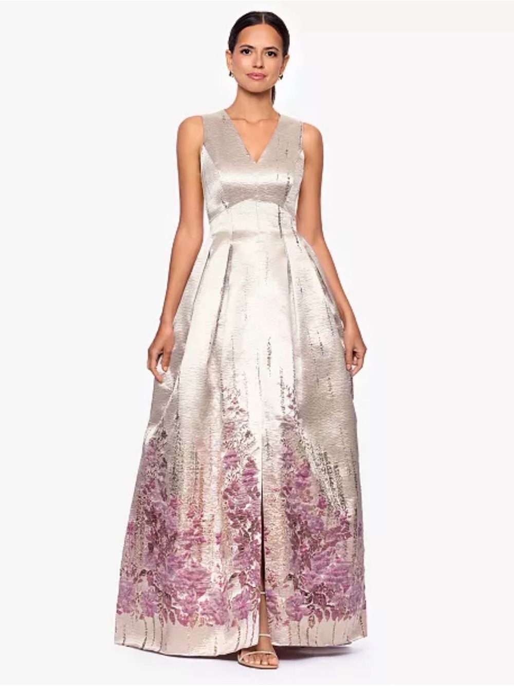 Betsy & Adam
Women's Jacquard Pattern V-Neck Long Dress